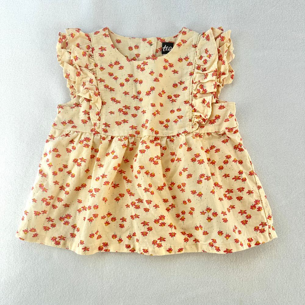 Tea Collection Short Sleeve Woven Ruffle Top Orange Peach Floral Girls‎ 7